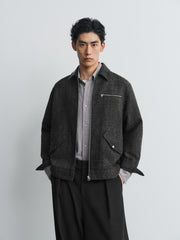 Men's Casual PU Collar Paneled Jacket