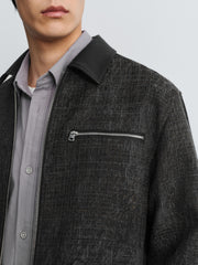 Men's Casual PU Collar Paneled Jacket