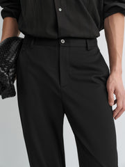 Men's Casual Tapered Black Drape-Fit Trousers