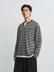 Men's Casual Striped Faux-Layer Long-Sleeve T-Shirt