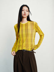 Women's Casual Modern Plaid Mesh Long-Sleeve Top