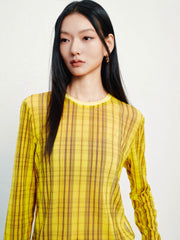 Women's Casual Modern Plaid Mesh Long-Sleeve Top