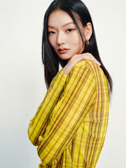 Women's Casual Modern Plaid Mesh Long-Sleeve Top