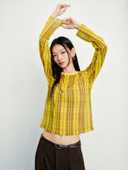 Women's Casual Modern Plaid Mesh Long-Sleeve Top