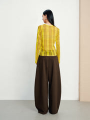 Women's Casual Modern Plaid Mesh Long-Sleeve Top