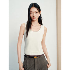 Women's Casual Contrast U-Neck Wide-Strap Knit Tank Top
