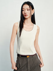 Women's Casual Contrast U-Neck Wide-Strap Knit Tank Top