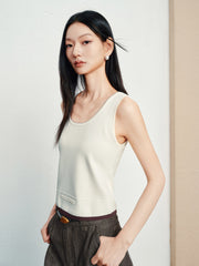 Women's Casual Contrast U-Neck Wide-Strap Knit Tank Top