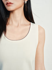 Women's Casual Contrast U-Neck Wide-Strap Knit Tank Top