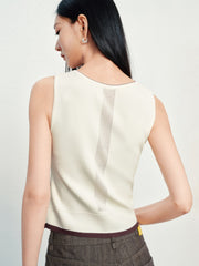 Women's Casual Contrast U-Neck Wide-Strap Knit Tank Top