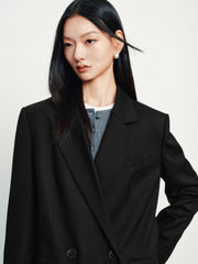Women's casual double-breasted wool blazer