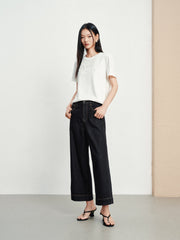 Women's casual high-waist straight-leg cropped jeans