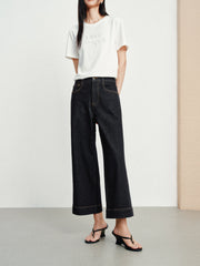 Women's casual high-waist straight-leg cropped jeans