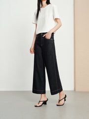 Women's casual high-waist straight-leg cropped jeans