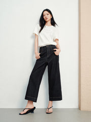 Women's casual high-waist straight-leg cropped jeans