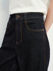Women's casual high-waist straight-leg cropped jeans