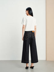 Women's casual high-waist straight-leg cropped jeans