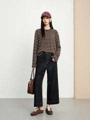 Women's casual high-waist straight-leg cropped jeans