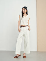 Women's casual high-waist straight-leg cropped jeans