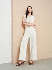 Women's casual high-waist straight-leg cropped jeans