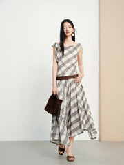 Women's French-Style Vintage Plaid Print Dress