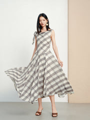 Women's French-Style Vintage Plaid Print Dress