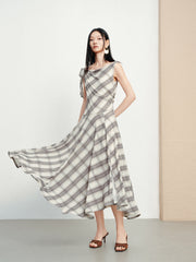 Women's French-Style Vintage Plaid Print Dress