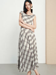 Women's French-Style Vintage Plaid Print Dress