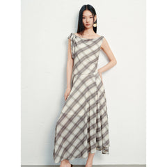 Women's French-Style Vintage Plaid Print Dress