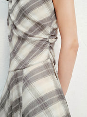 Women's French-Style Vintage Plaid Print Dress