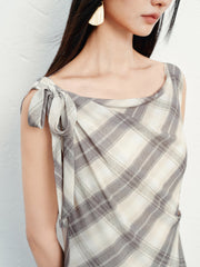 Women's French-Style Vintage Plaid Print Dress