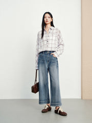Women's casual high-waist straight-leg cropped jeans