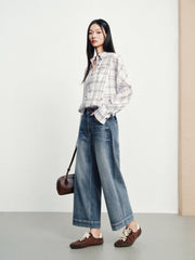 Women's casual high-waist straight-leg cropped jeans