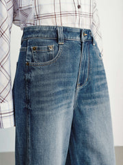 Women's casual high-waist straight-leg cropped jeans