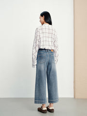 Women's casual high-waist straight-leg cropped jeans