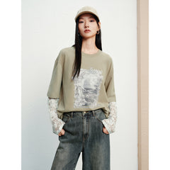 Women's Casual Lace-Spliced Long-Sleeve T-Shirt