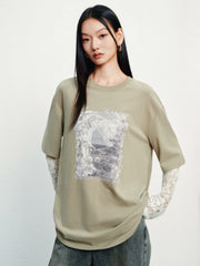Women's Casual Lace-Spliced Long-Sleeve T-Shirt