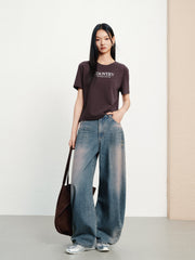 Women's Casual Flocked Letter Embroidered T-Shirt