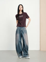Women's Casual Flocked Letter Embroidered T-Shirt