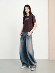 Women's Casual Flocked Letter Embroidered T-Shirt