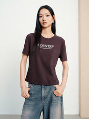 Women's Casual Flocked Letter Embroidered T-Shirt