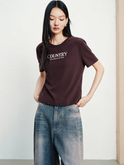 Women's Casual Flocked Letter Embroidered T-Shirt