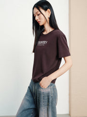 Women's Casual Flocked Letter Embroidered T-Shirt
