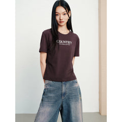 Women's Casual Flocked Letter Embroidered T-Shirt