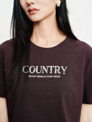 Women's Casual Flocked Letter Embroidered T-Shirt