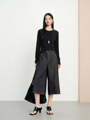 Women's Casual Relaxed Wide-Leg Cropped Jeans