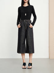 Women's Casual Relaxed Wide-Leg Cropped Jeans