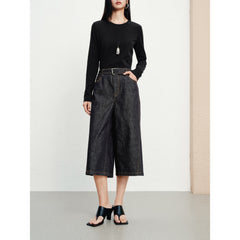 Women's Casual Relaxed Wide-Leg Cropped Jeans