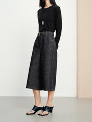 Women's Casual Relaxed Wide-Leg Cropped Jeans