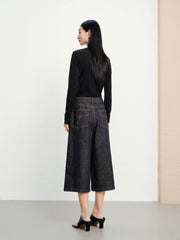 Women's Casual Relaxed Wide-Leg Cropped Jeans